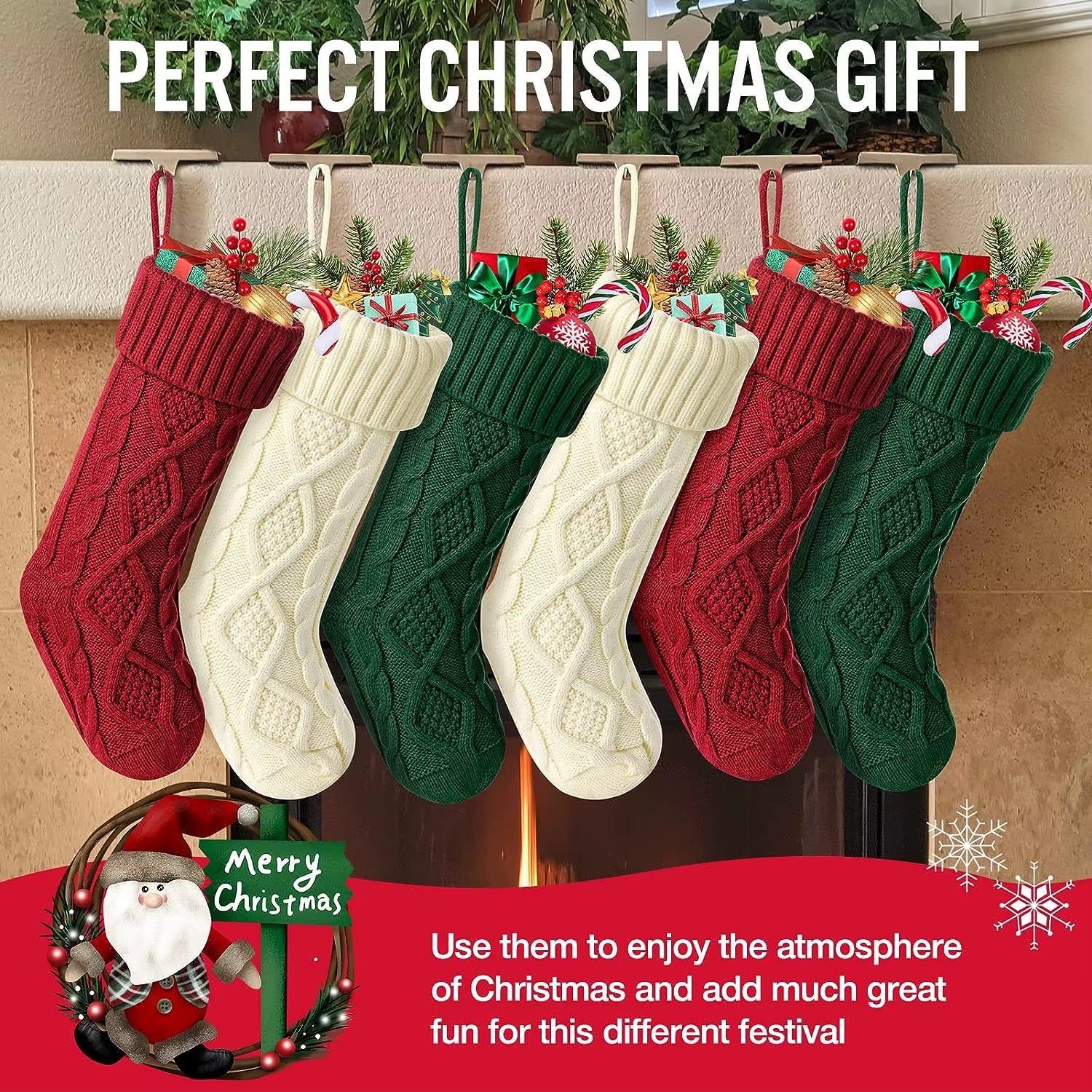 Christmas Stockings for Kids Large Size Cable Knit Stocking Christmas Decorations for Family Party
