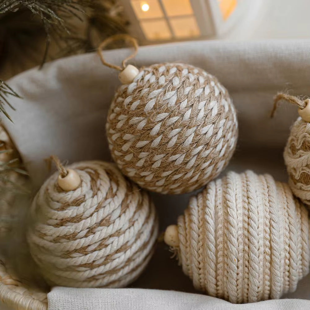 Christmas Ball Ornament Linen Design Rustic Distressed Xmas Tree Hanging Ball Farmhouse Christmas Ball Set Home Decor