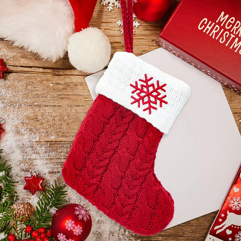 Christmas Socks Knitting Snowflake Letter Stocking Christmas Decoration 2025 for Home Xmas Tree Ornament Gift Navidad Natal 2026