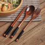 Wooden Tableware Set, 3 Counts/Set Including Spoon, Chopsticks & Fork Set, Handmade Household Tableware, Kitchen Utensils