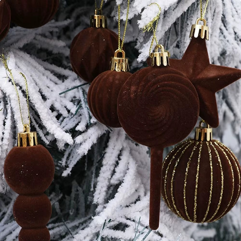 24Pcs Colorful Flocking Christmas Ball Reusable Decorative Pentagram Christmas Ball Shatterproof Christmas Hanging Balls