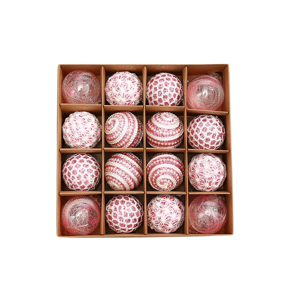 16Pcs Christmas Balls Ornament Set Plastic Glitter Pearl Shatterproof Christmas Tree Hanging Pendant