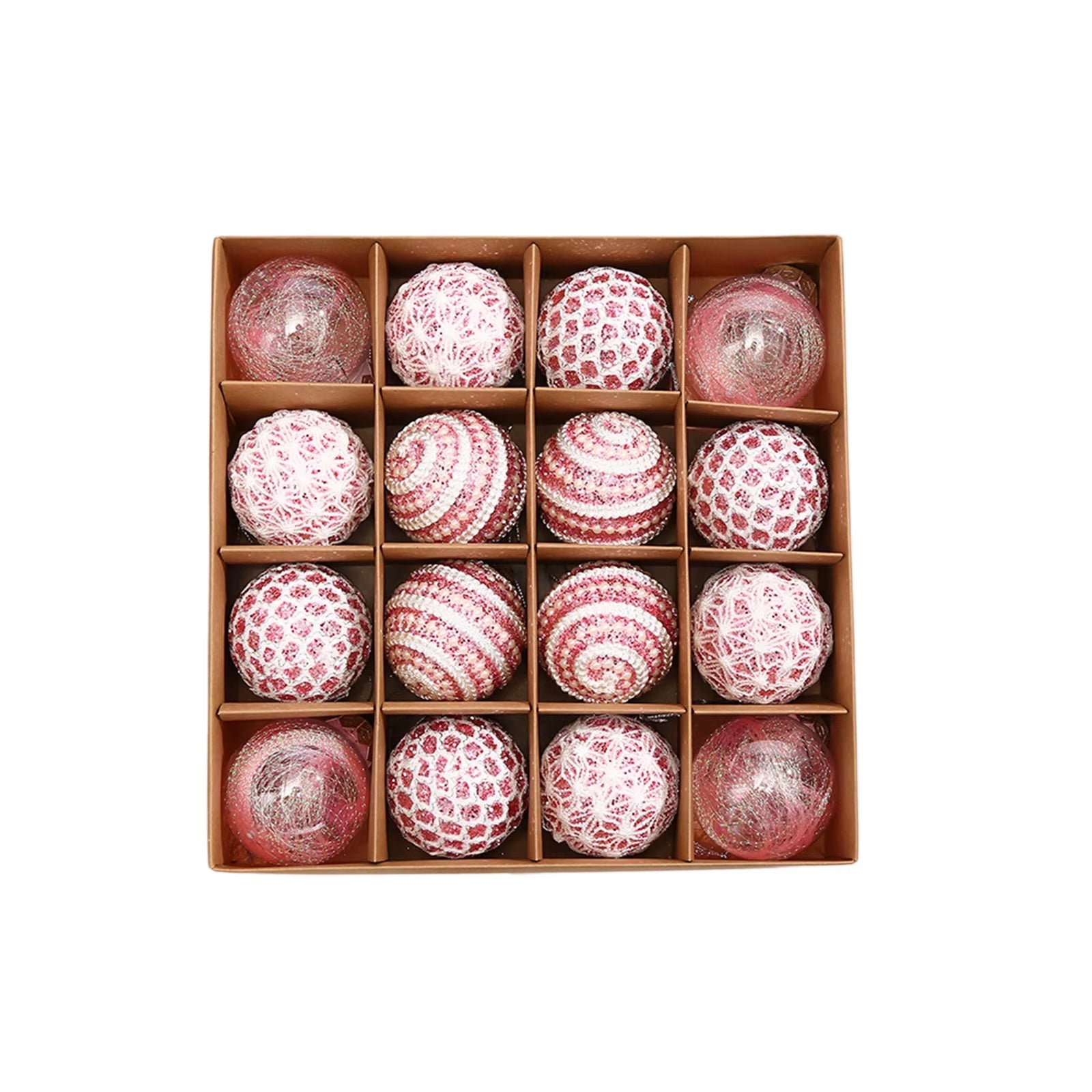 16Pcs Christmas Balls Ornament Set Plastic Glitter Pearl Shatterproof Christmas Tree Hanging Pendant