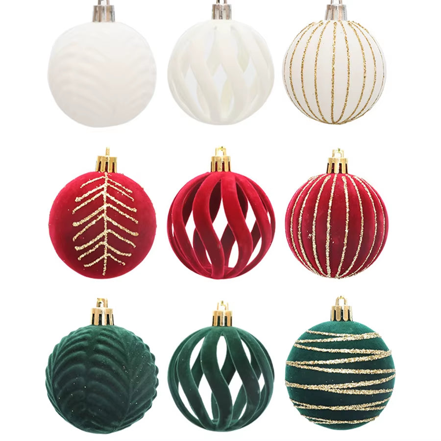 6/12Pcs Velvet Christmas Tree Hanging Balls 6Cm Flocked Ball Set Break-Resistant Ornaments for Home Holiday Wedding Party Decor