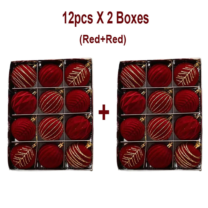 12/16Pcs 6Cm Wine Red Christmas Ball Ornaments Flocking Christmas Tree Party Decoration New Year Christmas Spheres Pendant Balls