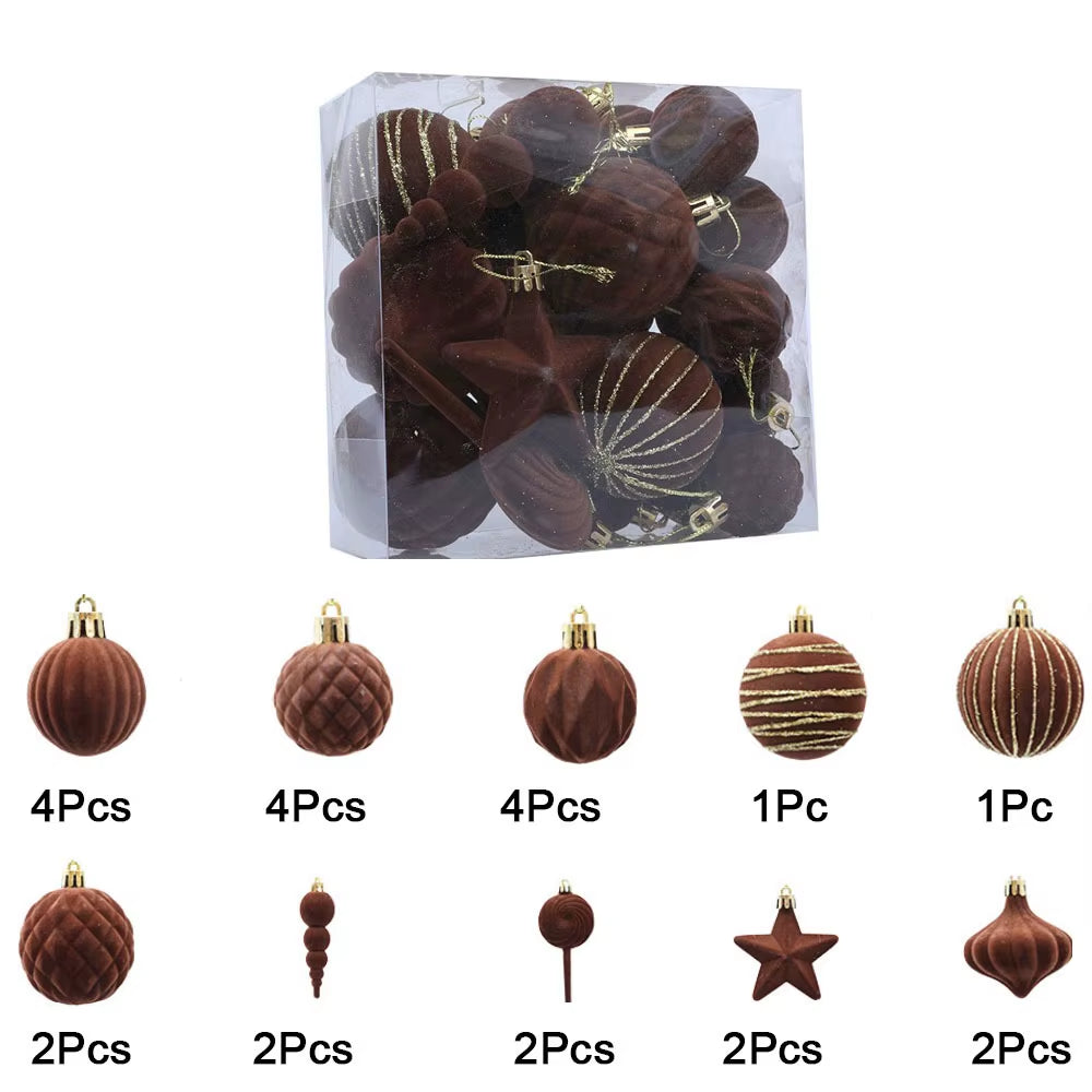 24Pcs Colorful Flocking Christmas Ball Reusable Decorative Pentagram Christmas Ball Shatterproof Christmas Hanging Balls