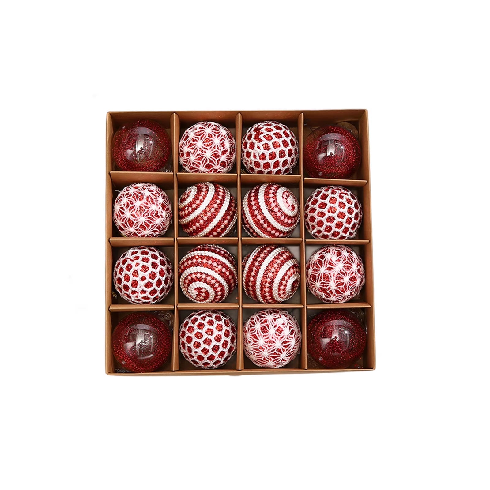 16Pcs Christmas Balls Ornament Set Plastic Glitter Pearl Shatterproof Christmas Tree Hanging Pendant