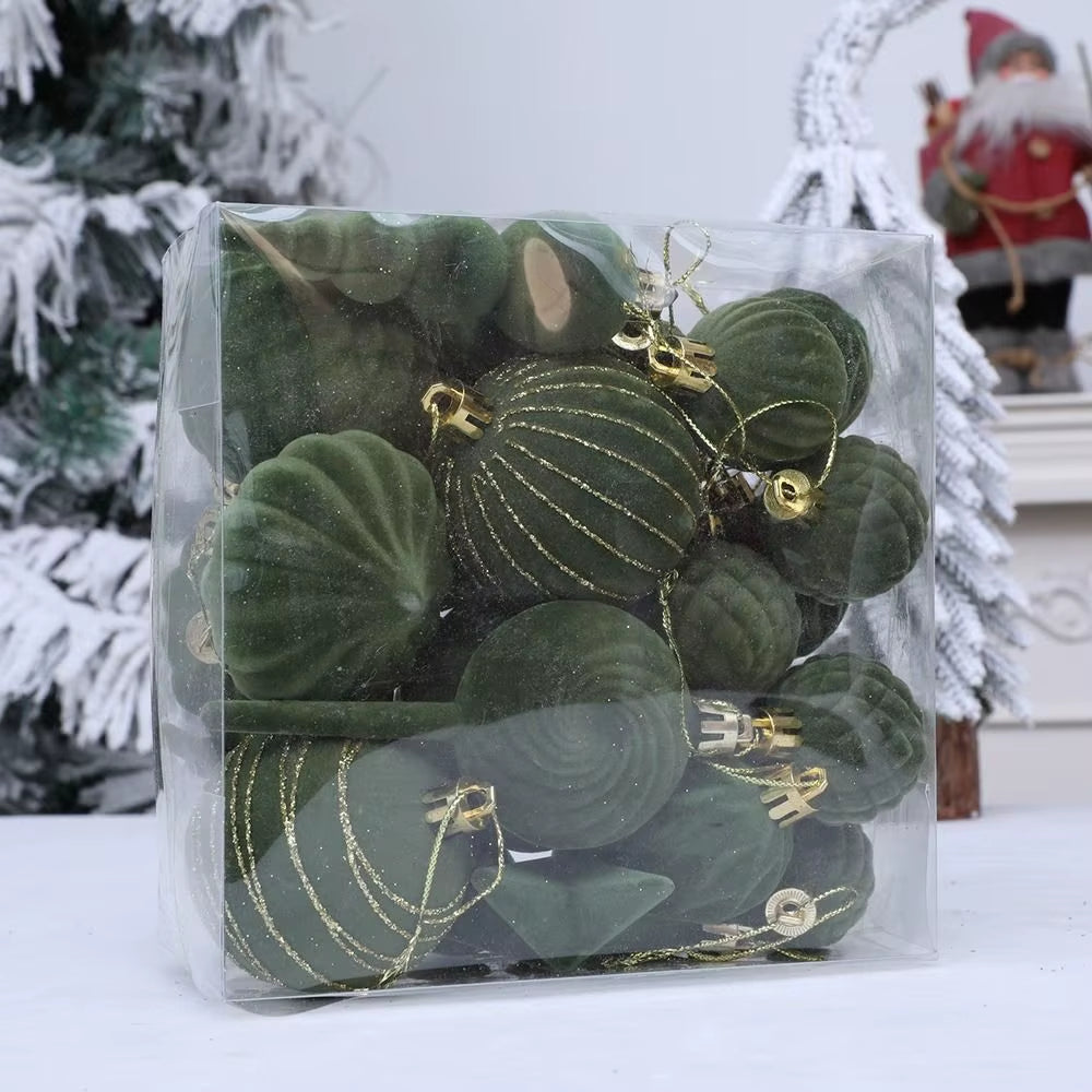 24Pcs Colorful Flocking Christmas Ball Reusable Decorative Pentagram Christmas Ball Shatterproof Christmas Hanging Balls