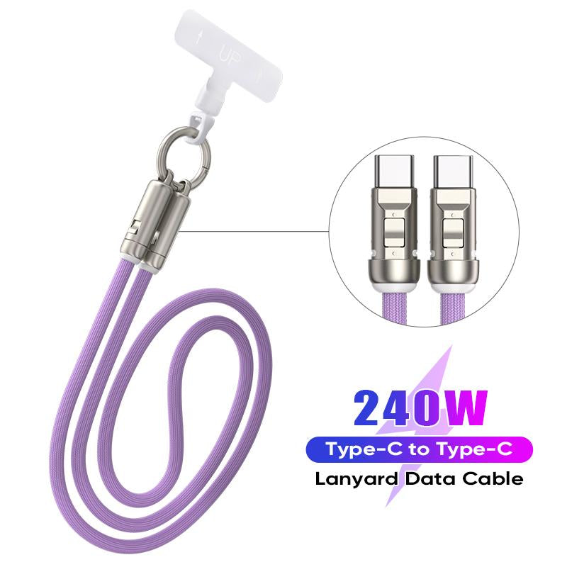 240W USB-C Fast Charging Phone Lanyard 7Mm Nylon Crossbody Wrist Strap Lanyard Data Cable 2 in 1 Smartphone Cellphone