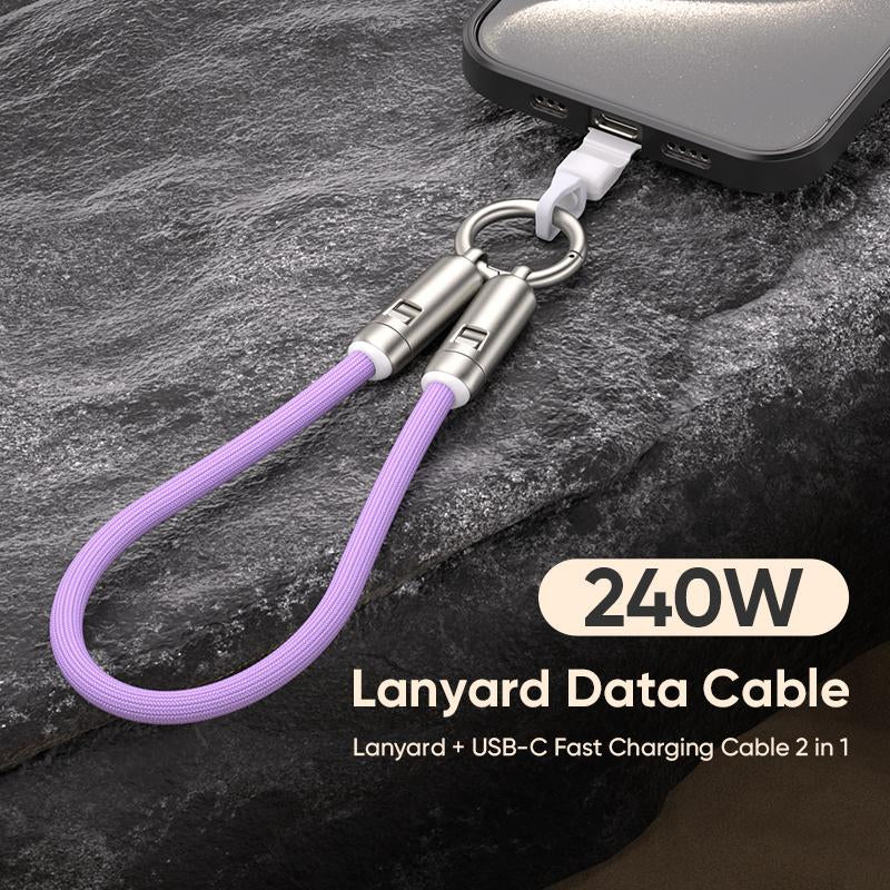 240W USB-C Fast Charging Phone Lanyard 7Mm Nylon Crossbody Wrist Strap Lanyard Data Cable 2 in 1 Smartphone Cellphone