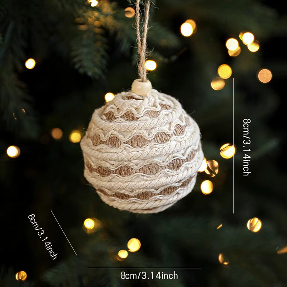 Christmas Ball Ornament Linen Design Rustic Distressed Xmas Tree Hanging Ball Farmhouse Christmas Ball Set Home Decor