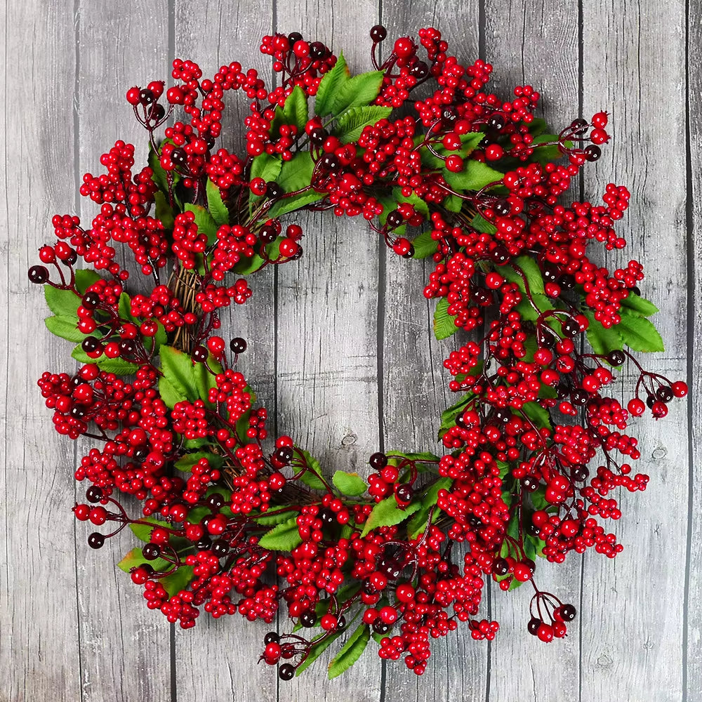 Yeenanee Christmas Decoration Wreaths for Front Door Handmade Cypress Leaf Red Berry Pine Wreath Xmas Home Wall Window Decor