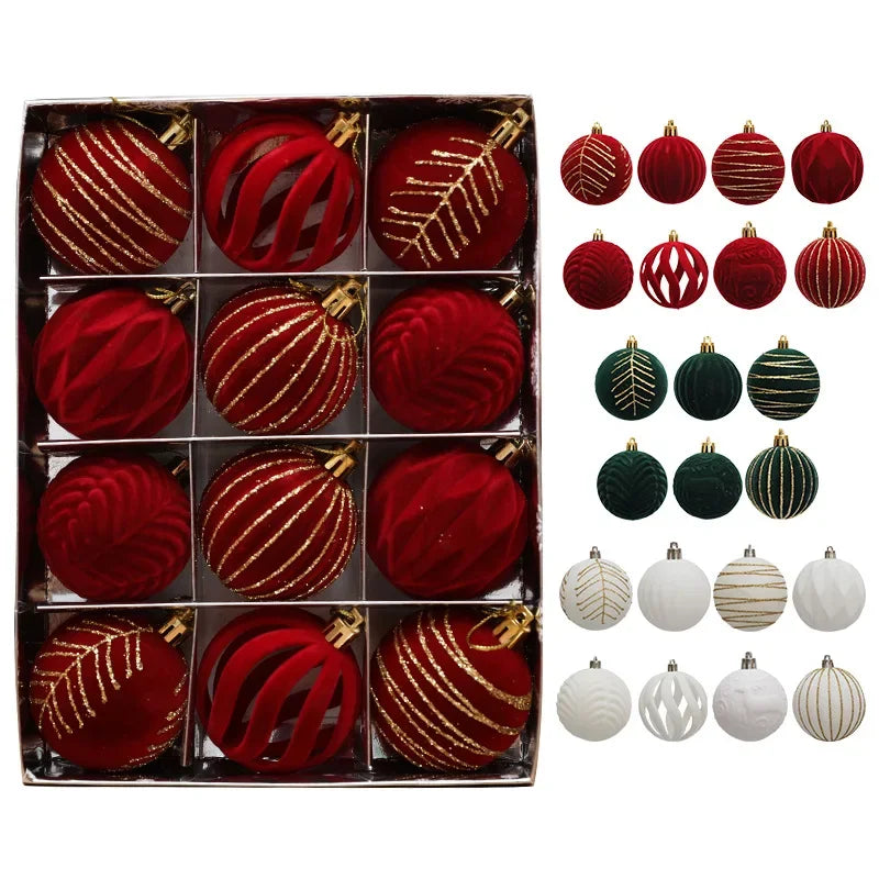 12/16Pcs 6Cm Wine Red Christmas Ball Ornaments Flocking Christmas Tree Party Decoration New Year Christmas Spheres Pendant Balls