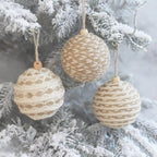 Christmas Ball Ornament Linen Design Rustic Distressed Xmas Tree Hanging Ball Farmhouse Christmas Ball Set Home Decor