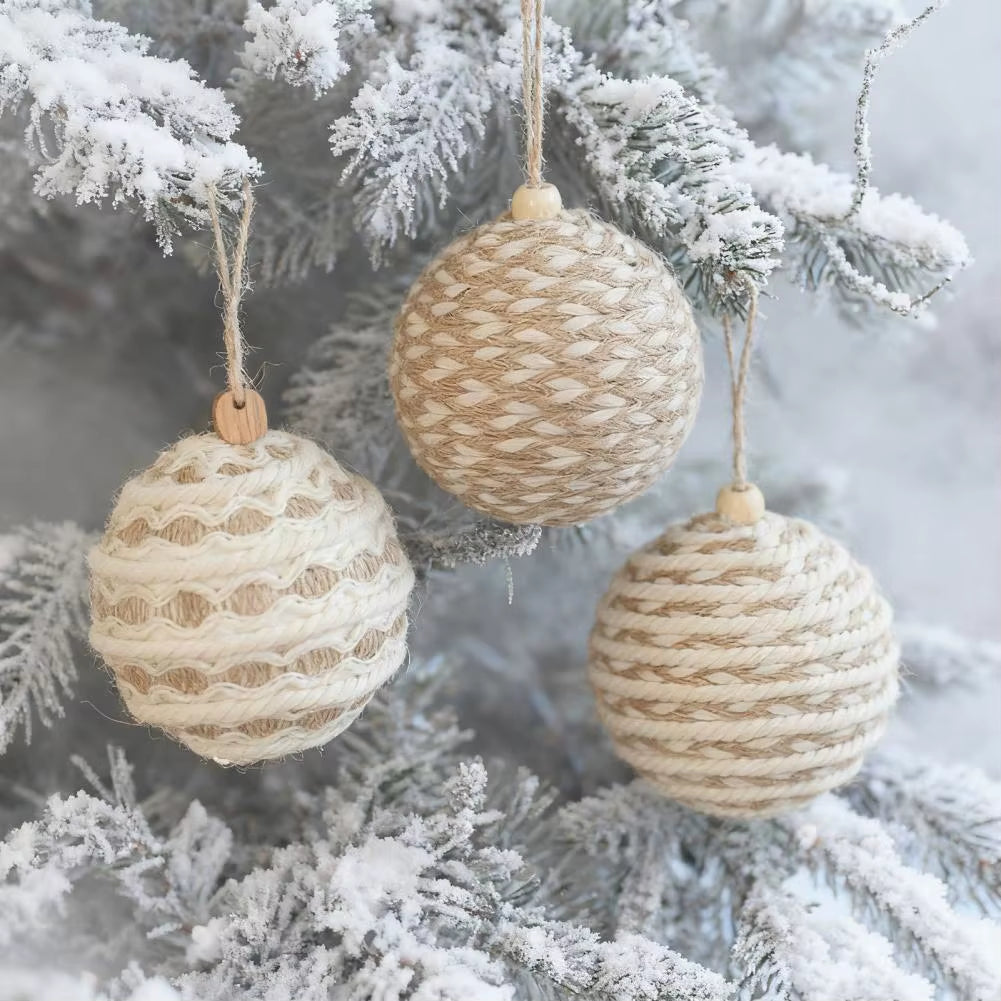 Christmas Ball Ornament Linen Design Rustic Distressed Xmas Tree Hanging Ball Farmhouse Christmas Ball Set Home Decor
