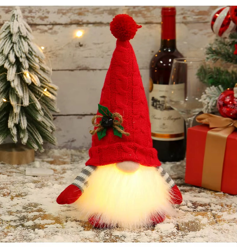 30Cm Glowing Knitted Gnome Doll Couple with Led Night Light 2025 Christmas Decorations Home Xmas Tree Decor New Year 2026 Gift