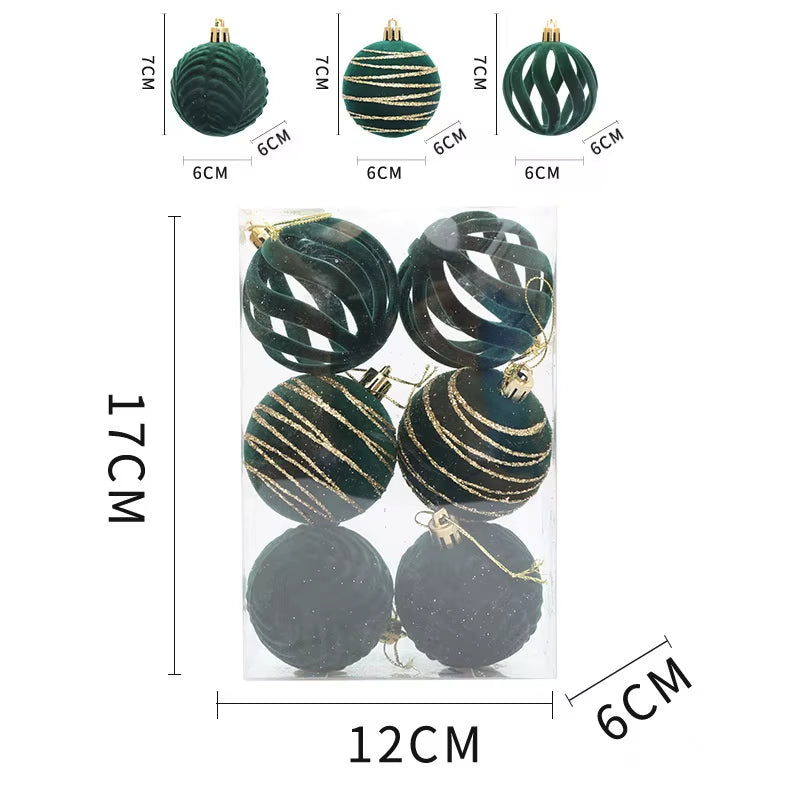 6/12Pcs Velvet Christmas Tree Hanging Balls 6Cm Flocked Ball Set Break-Resistant Ornaments for Home Holiday Wedding Party Decor