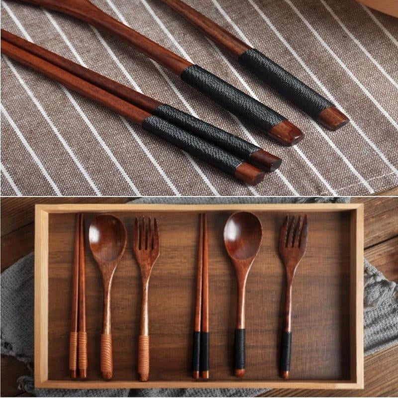 Wooden Tableware Set, 3 Counts/Set Including Spoon, Chopsticks & Fork Set, Handmade Household Tableware, Kitchen Utensils