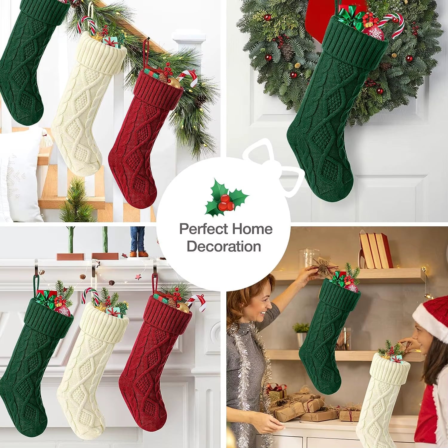 Christmas Stockings for Kids Large Size Cable Knit Stocking Christmas Decorations for Family Party
