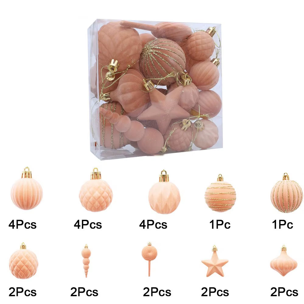 24Pcs Colorful Flocking Christmas Ball Reusable Decorative Pentagram Christmas Ball Shatterproof Christmas Hanging Balls