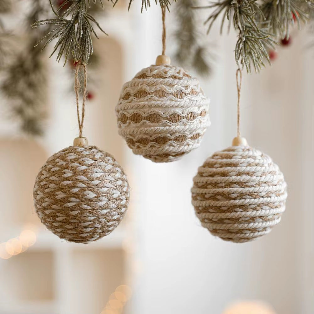 Christmas Ball Ornament Linen Design Rustic Distressed Xmas Tree Hanging Ball Farmhouse Christmas Ball Set Home Decor
