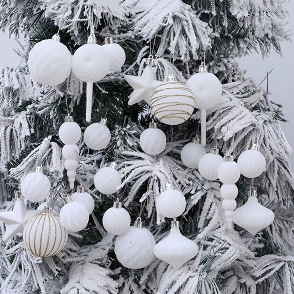 24Pcs Colorful Flocking Christmas Ball Reusable Decorative Pentagram Christmas Ball Shatterproof Christmas Hanging Balls