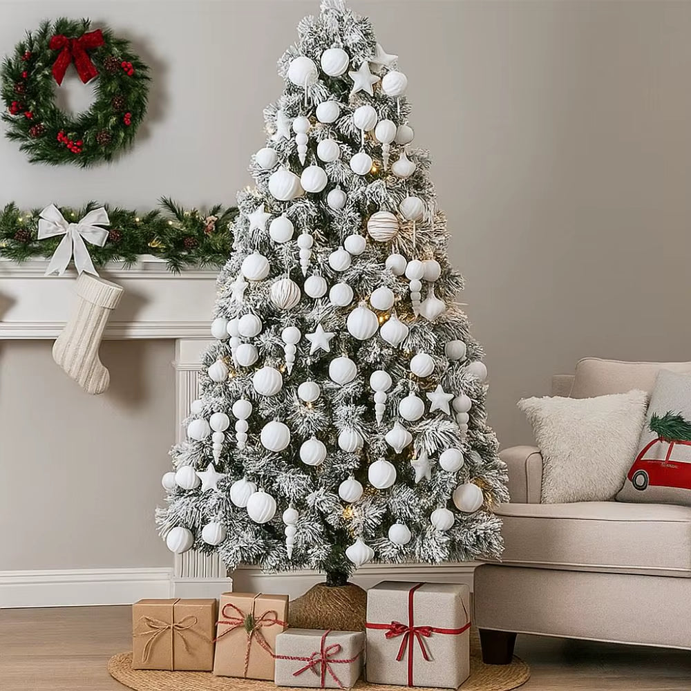 24Pcs Colorful Flocking Christmas Ball Reusable Decorative Pentagram Christmas Ball Shatterproof Christmas Hanging Balls