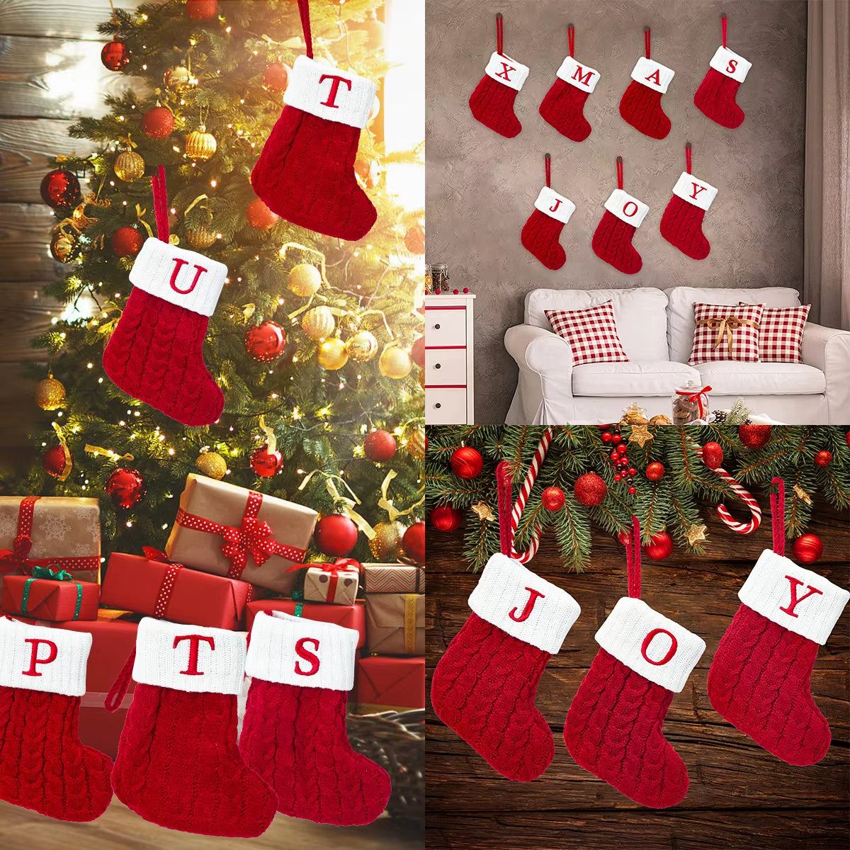 Christmas Socks Knitting Snowflake Letter Stocking Christmas Decoration 2025 for Home Xmas Tree Ornament Gift Navidad Natal 2026