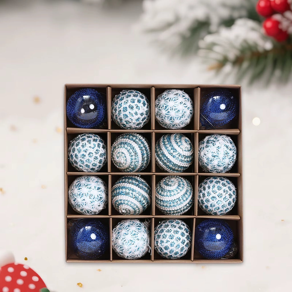 16Pcs Christmas Balls Ornament Set Plastic Glitter Pearl Shatterproof Christmas Tree Hanging Pendant