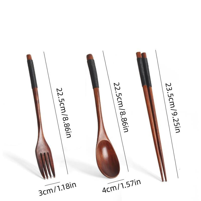Wooden Tableware Set, 3 Counts/Set Including Spoon, Chopsticks & Fork Set, Handmade Household Tableware, Kitchen Utensils
