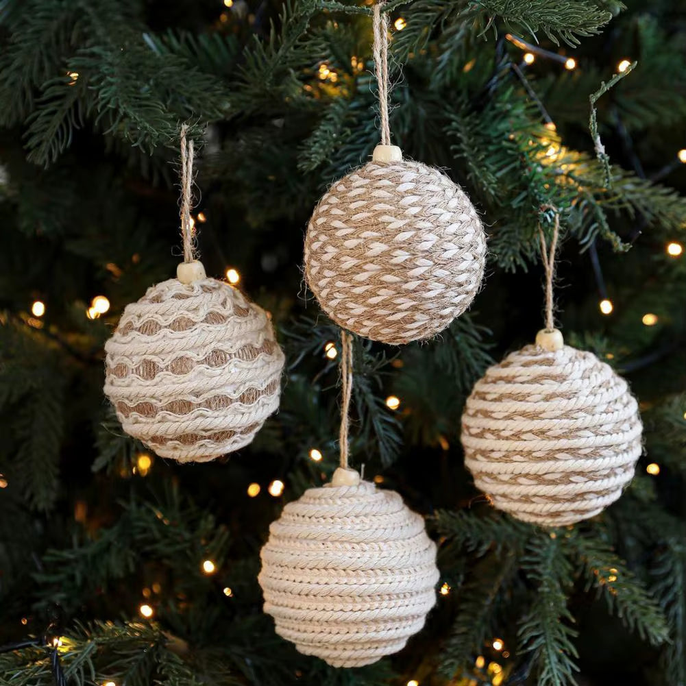 Christmas Ball Ornament Linen Design Rustic Distressed Xmas Tree Hanging Ball Farmhouse Christmas Ball Set Home Decor