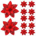 5/10Pcs 14.5Cm Christmas Flower Ornaments,Pink,Red,Gold,Glitter Artifical Flowers for Christmas Tree,Xmas Decoration for Home