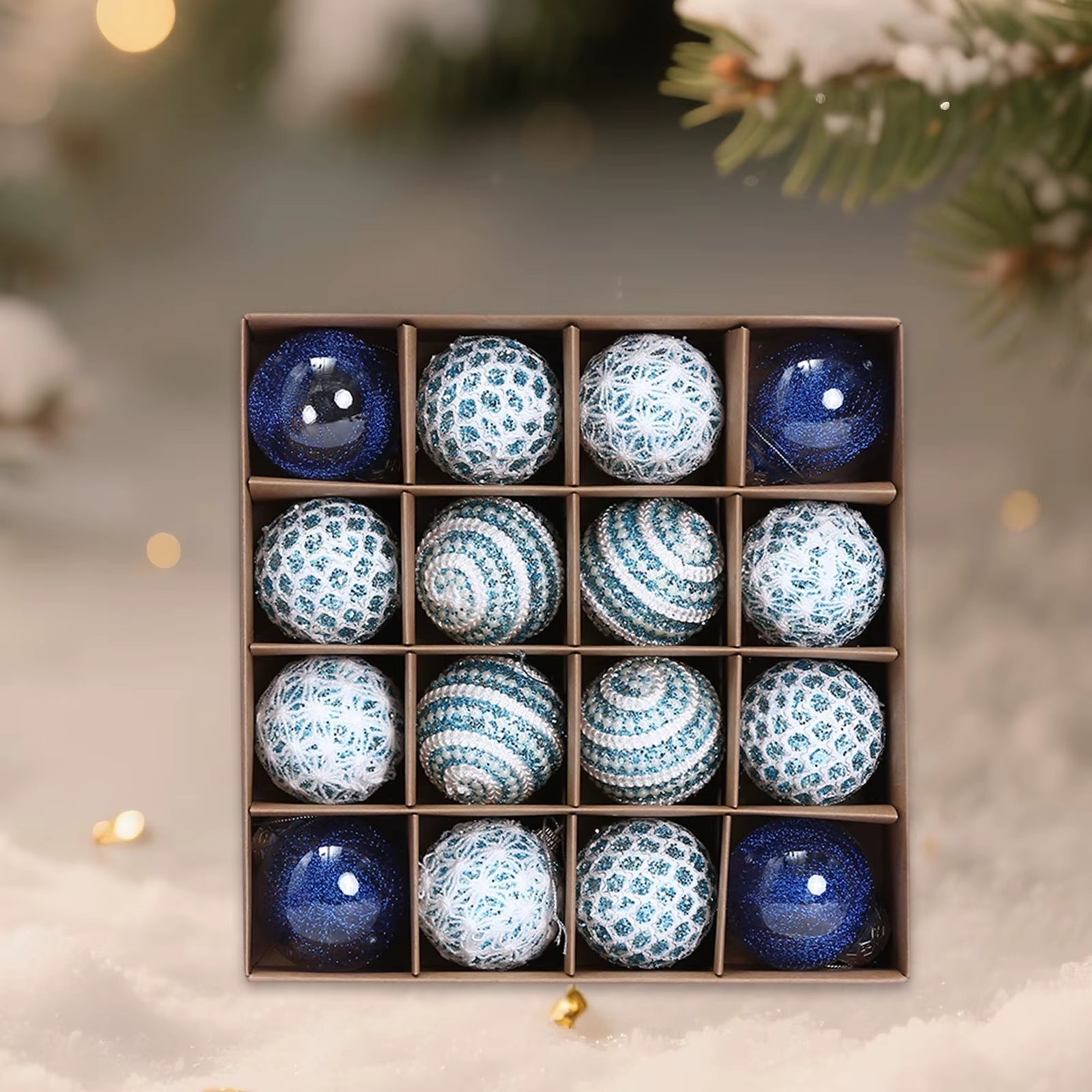 16Pcs Christmas Balls Ornament Set Plastic Glitter Pearl Shatterproof Christmas Tree Hanging Pendant