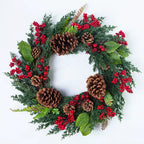 Yeenanee Christmas Decoration Wreaths for Front Door Handmade Cypress Leaf Red Berry Pine Wreath Xmas Home Wall Window Decor