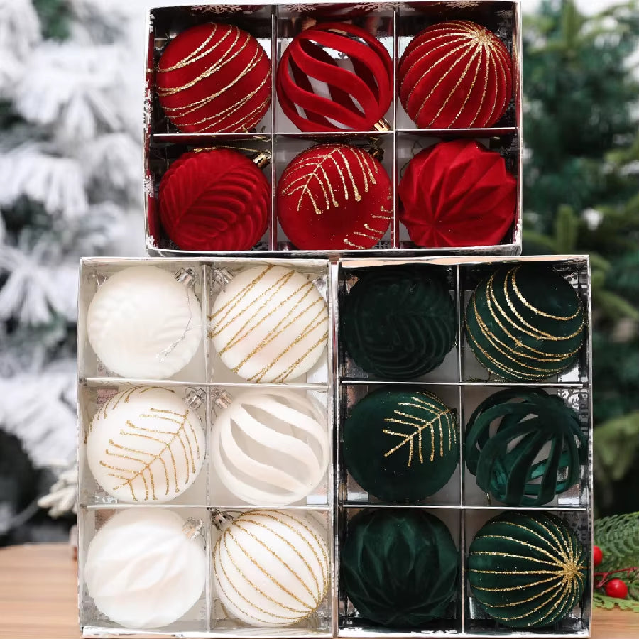 6/12Pcs Velvet Christmas Tree Hanging Balls 6Cm Flocked Ball Set Break-Resistant Ornaments for Home Holiday Wedding Party Decor