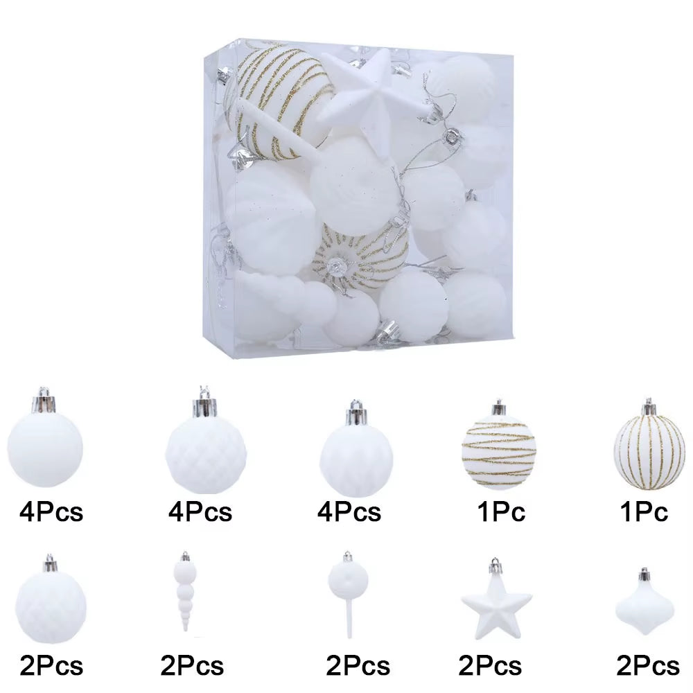 24Pcs Colorful Flocking Christmas Ball Reusable Decorative Pentagram Christmas Ball Shatterproof Christmas Hanging Balls