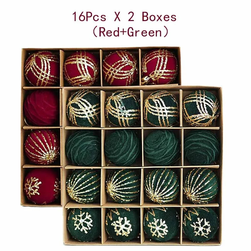 12/16Pcs 6Cm Wine Red Christmas Ball Ornaments Flocking Christmas Tree Party Decoration New Year Christmas Spheres Pendant Balls