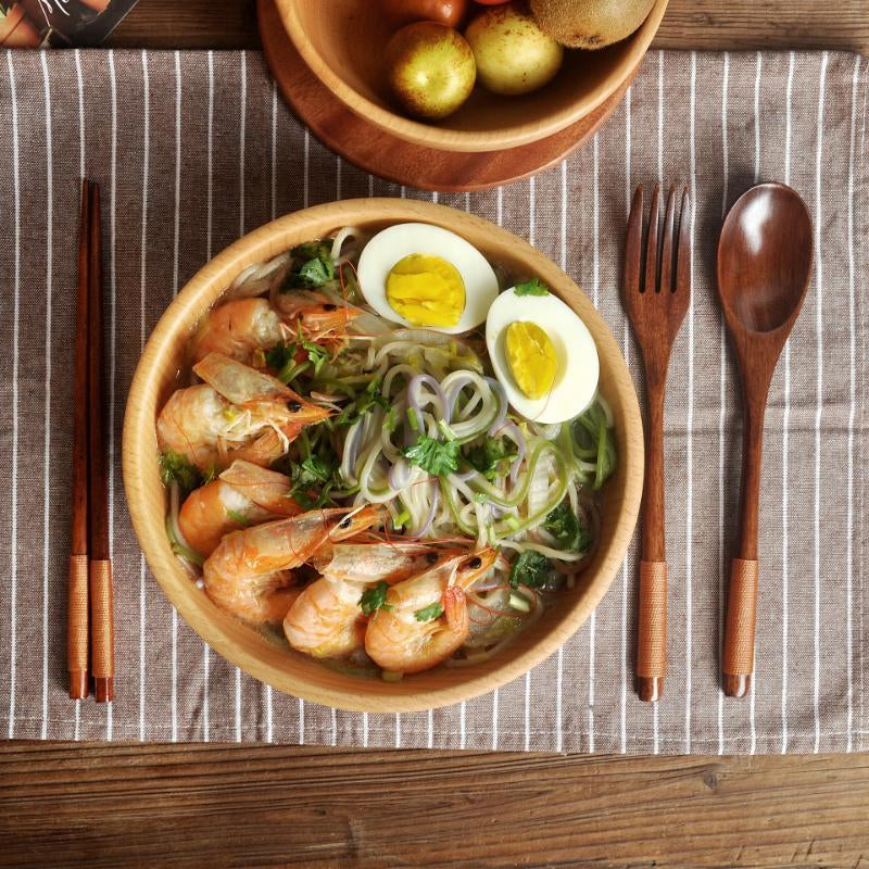 Wooden Tableware Set, 3 Counts/Set Including Spoon, Chopsticks & Fork Set, Handmade Household Tableware, Kitchen Utensils