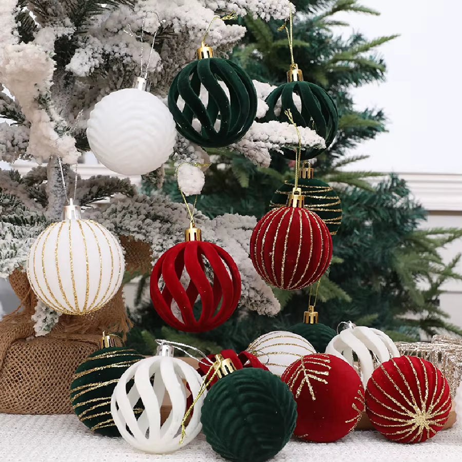 6/12Pcs Velvet Christmas Tree Hanging Balls 6Cm Flocked Ball Set Break-Resistant Ornaments for Home Holiday Wedding Party Decor
