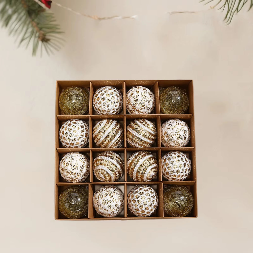 16Pcs Christmas Balls Ornament Set Plastic Glitter Pearl Shatterproof Christmas Tree Hanging Pendant