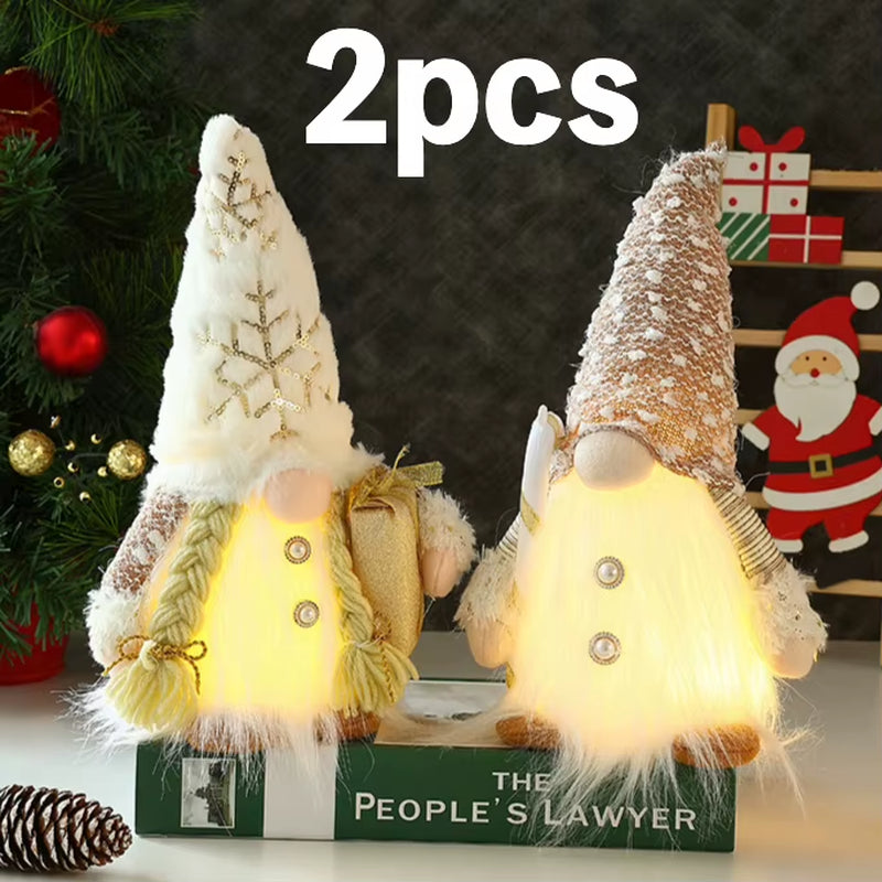 30Cm Glowing Knitted Gnome Doll Couple with Led Night Light 2025 Christmas Decorations Home Xmas Tree Decor New Year 2026 Gift