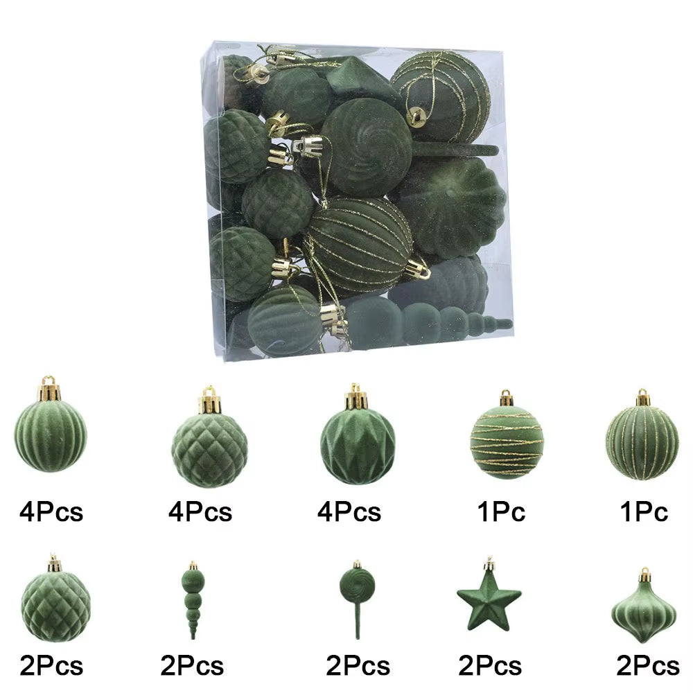 24Pcs Colorful Flocking Christmas Ball Reusable Decorative Pentagram Christmas Ball Shatterproof Christmas Hanging Balls