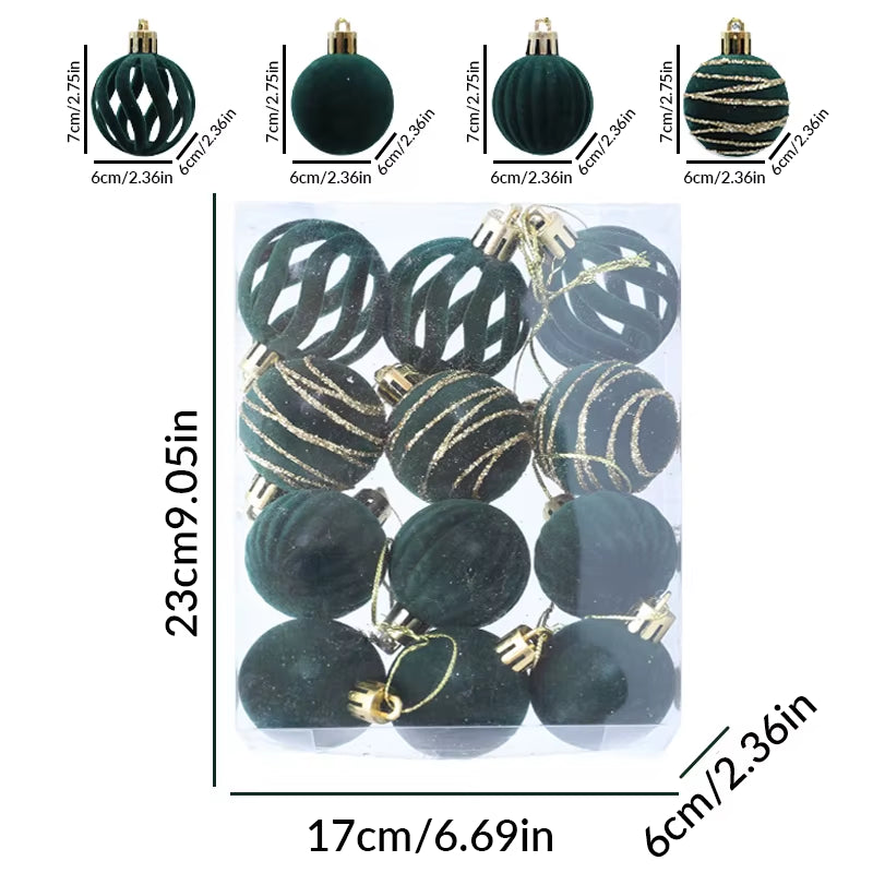 6/12Pcs Velvet Christmas Tree Hanging Balls 6Cm Flocked Ball Set Break-Resistant Ornaments for Home Holiday Wedding Party Decor