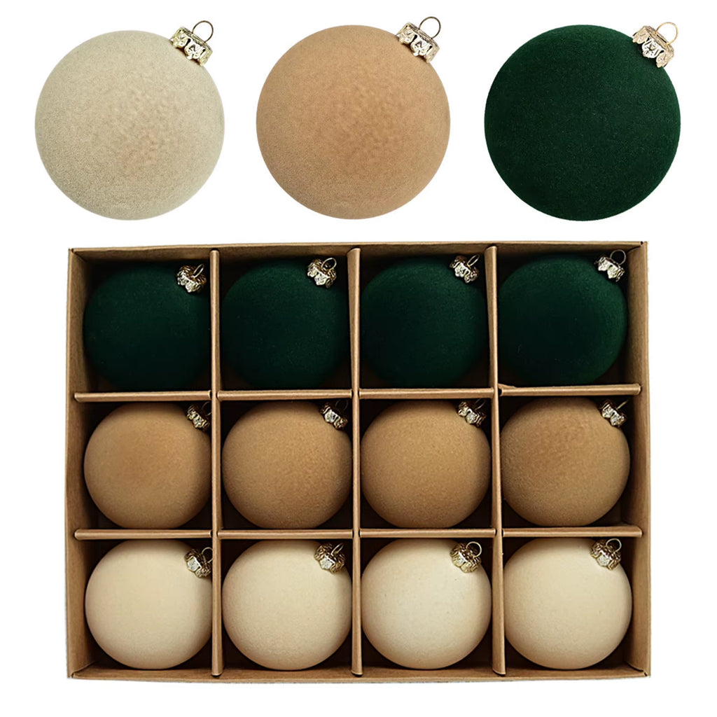 12Pc Christmas Velvet Flocked Fibers round Ball Ornament Creative DIY Christmas Ball Wreath and Christmas Tree Decoration