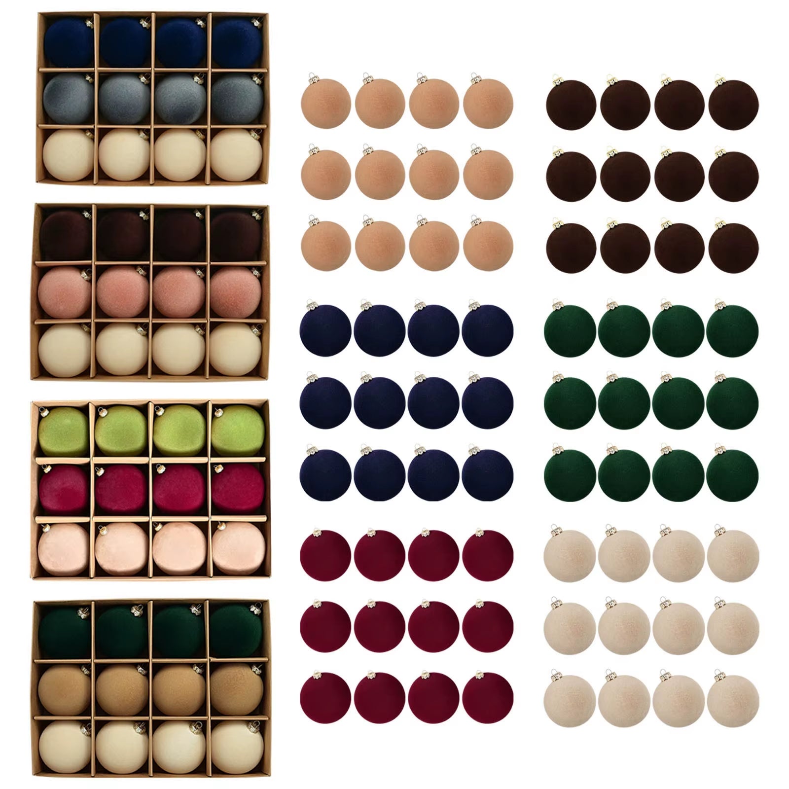 12Pc Christmas Velvet Flocked Fibers round Ball Ornament Creative DIY Christmas Ball Wreath and Christmas Tree Decoration