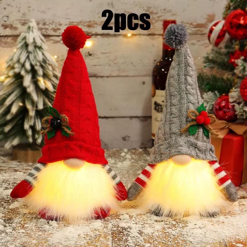30Cm Glowing Knitted Gnome Doll Couple with Led Night Light 2025 Christmas Decorations Home Xmas Tree Decor New Year 2026 Gift