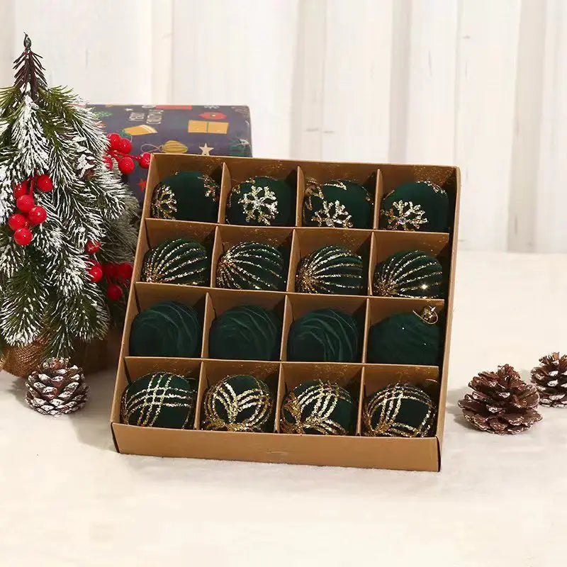 12/16Pcs 6Cm Wine Red Christmas Ball Ornaments Flocking Christmas Tree Party Decoration New Year Christmas Spheres Pendant Balls